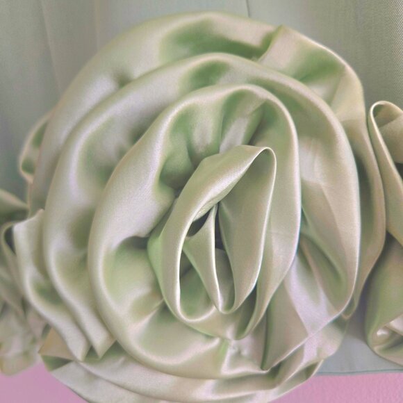 Mint Green A-line Dress with 3D Satin Rosette Hem - Elegant and Unique - Picture 4 of 5